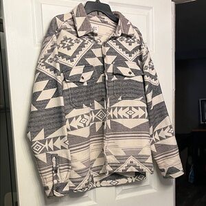 BDG Gray and Cream Geometric Shirt Jacket